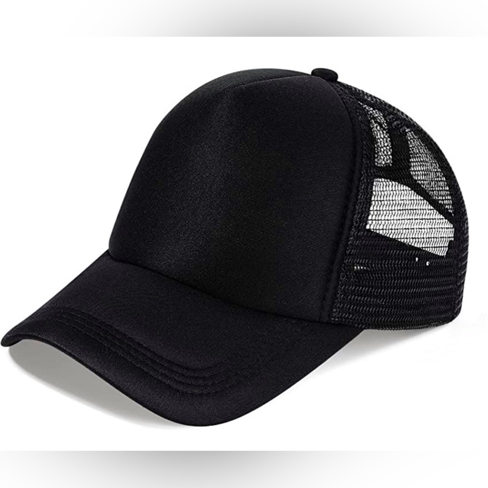 Plain Black Adjustable Mesh Plush Trucker Hat